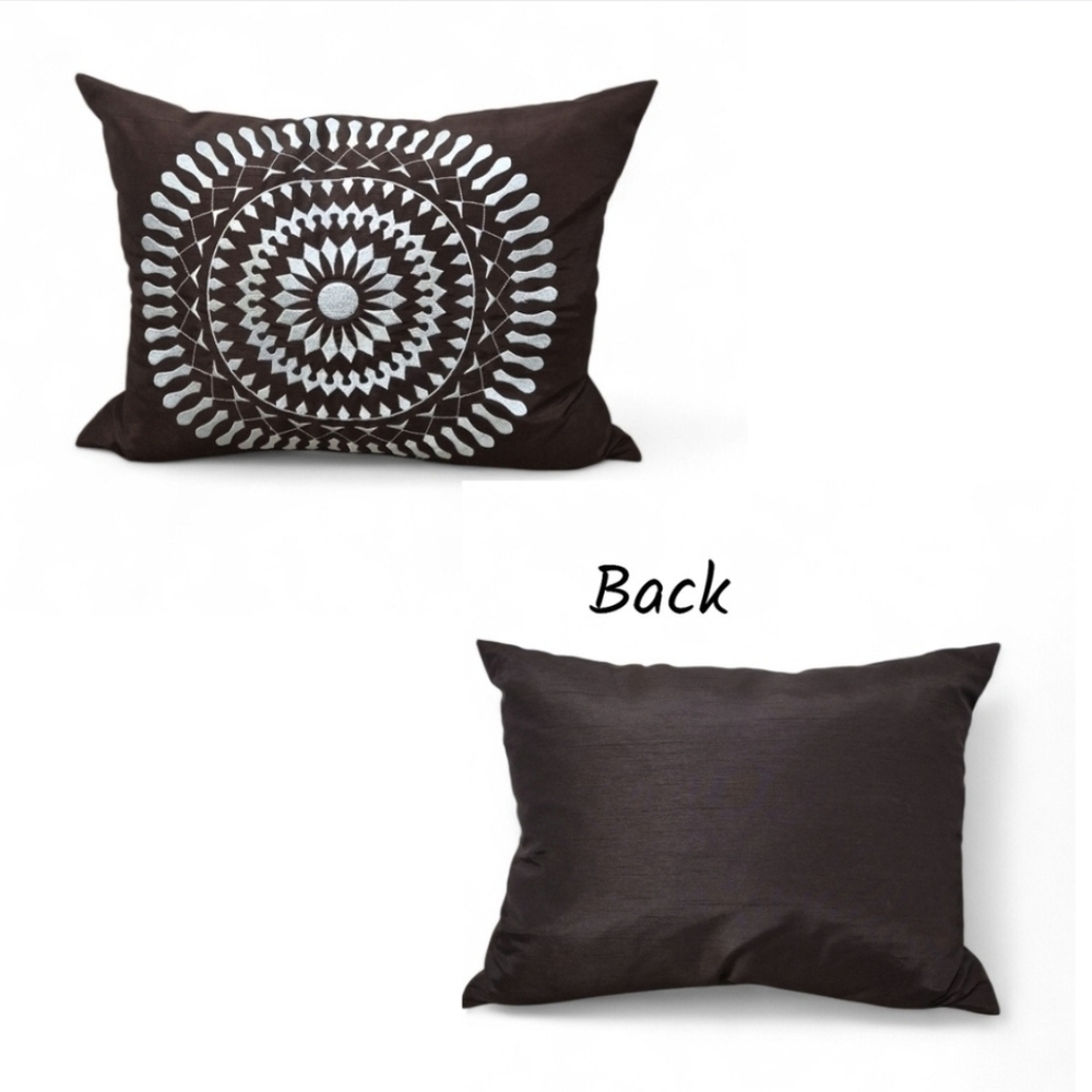 Elegant Brown Embroidered Rectangal Starburst Pillow Brown & Blue
